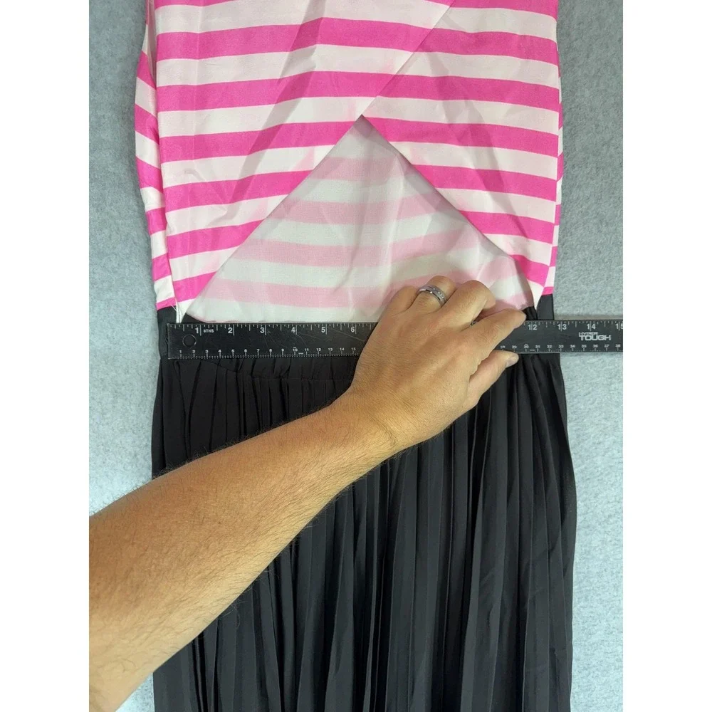 Charming Charlie Maxi Dress Womens Small Pleated Striped Black Sleeveless Cutout